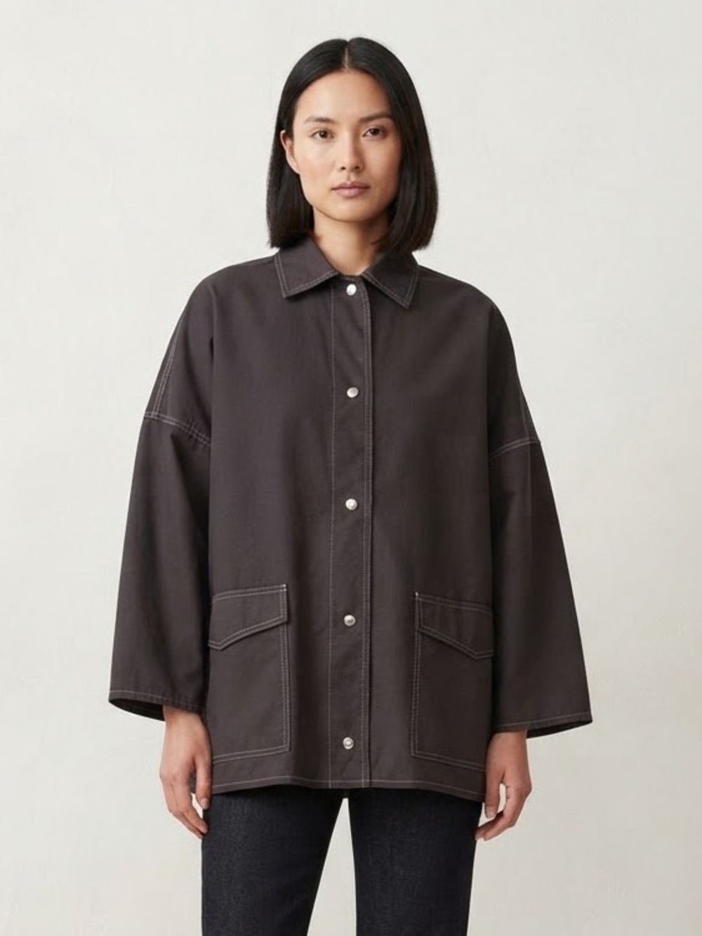 Toteme Sz XS Dark Grey Cotton Oversized Lagenlook Minimalist Jacket